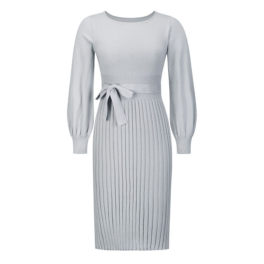 Mid-Length Slim-Fit Sweater Skirt in Gray - by Malbusaat
