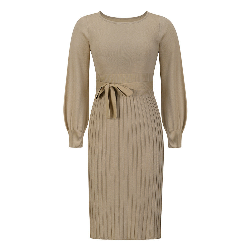 Mid-Length Slim-Fit Sweater Skirt in Khaki - by Malbusaat