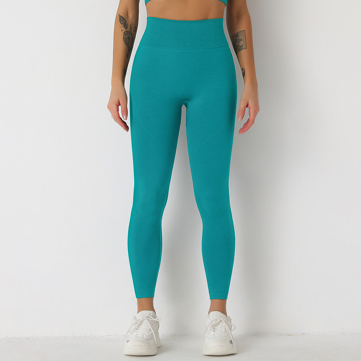 Seamless Solid Color Breathable Quick-Drying Fitness Pants in Pants-Peacock Blue - by Malbusaat