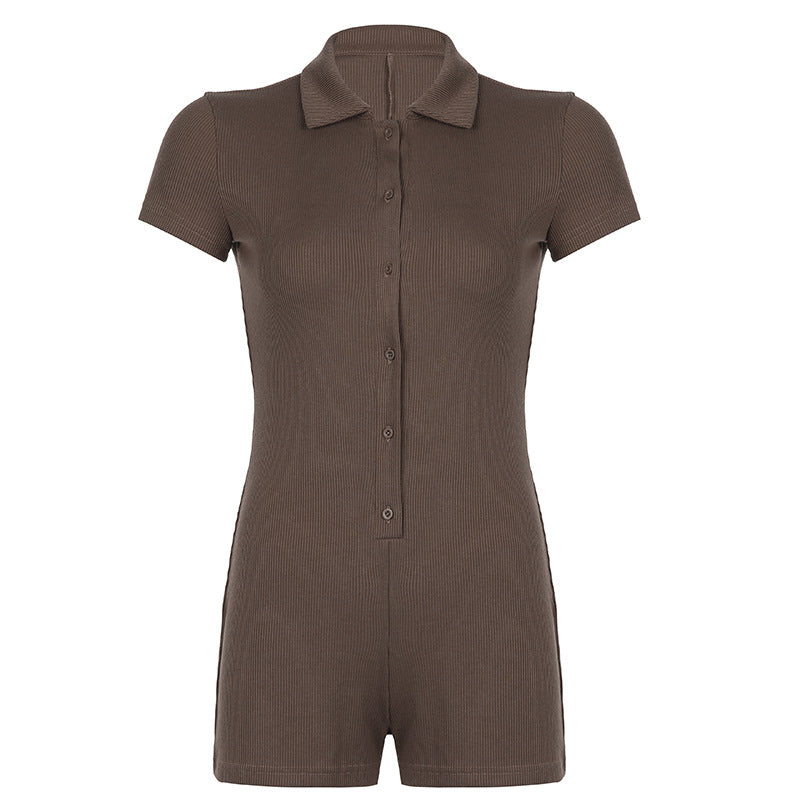 Polo Collar Slim-Fit Jumpsuit in Brown - by Malbusaat