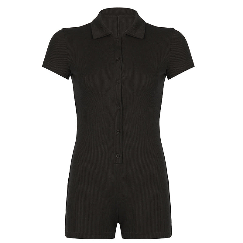 Polo Collar Slim-Fit Jumpsuit in Black - by Malbusaat