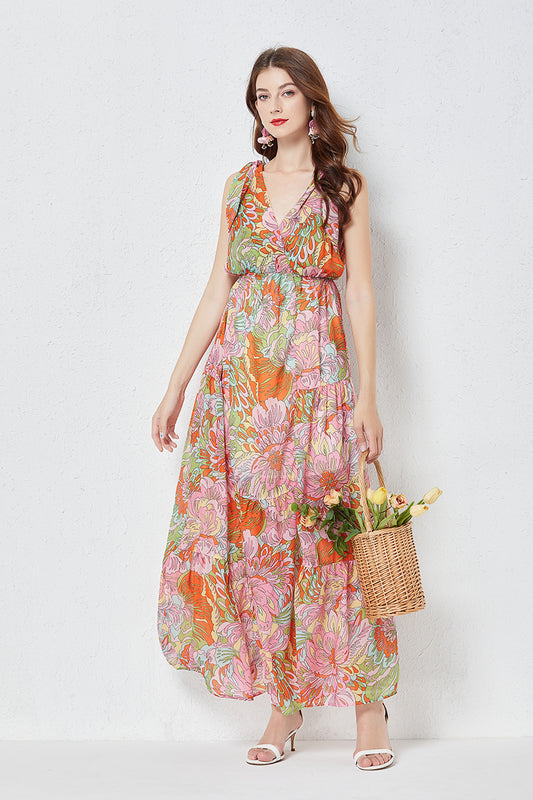 Printed Sleeveless Sling Dress in - by Malbusaat