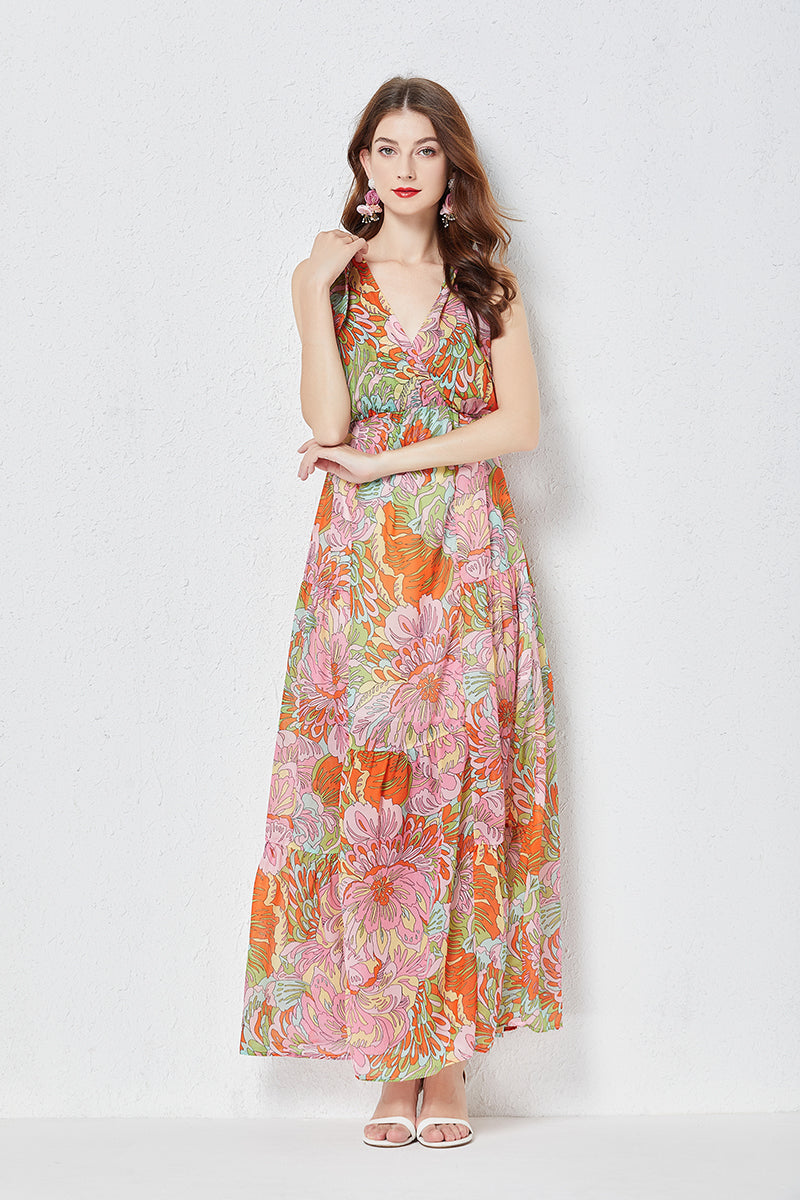 Printed Sleeveless Sling Dress in - by Malbusaat