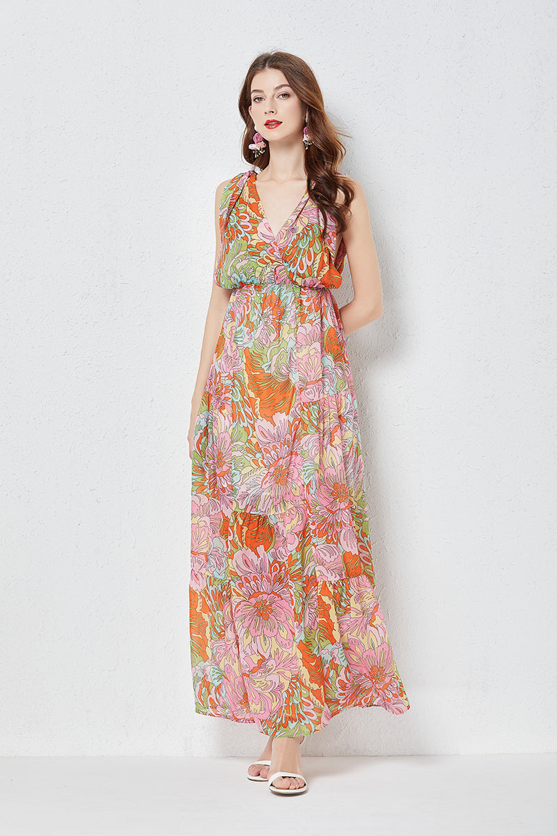 Printed Sleeveless Sling Dress in - by Malbusaat