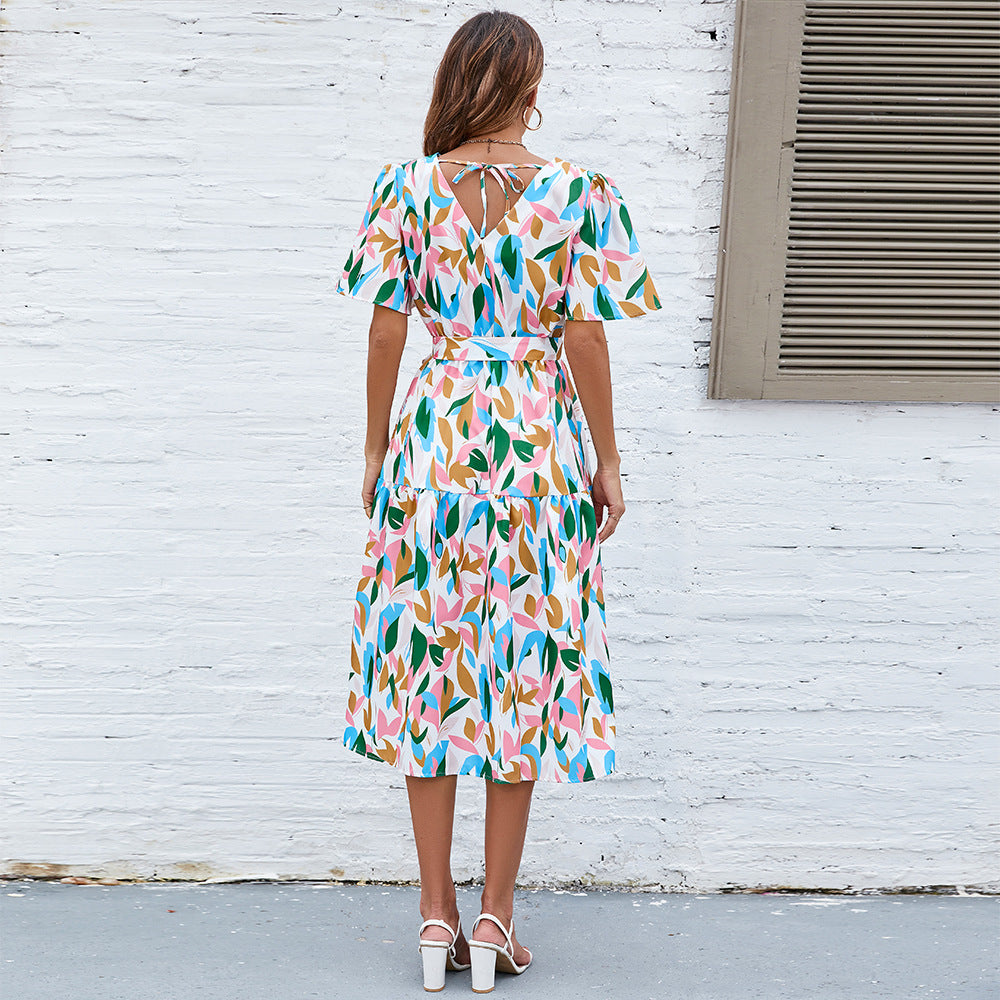 Puff Sleeve High Waist Midi Dress in - by Malbusaat