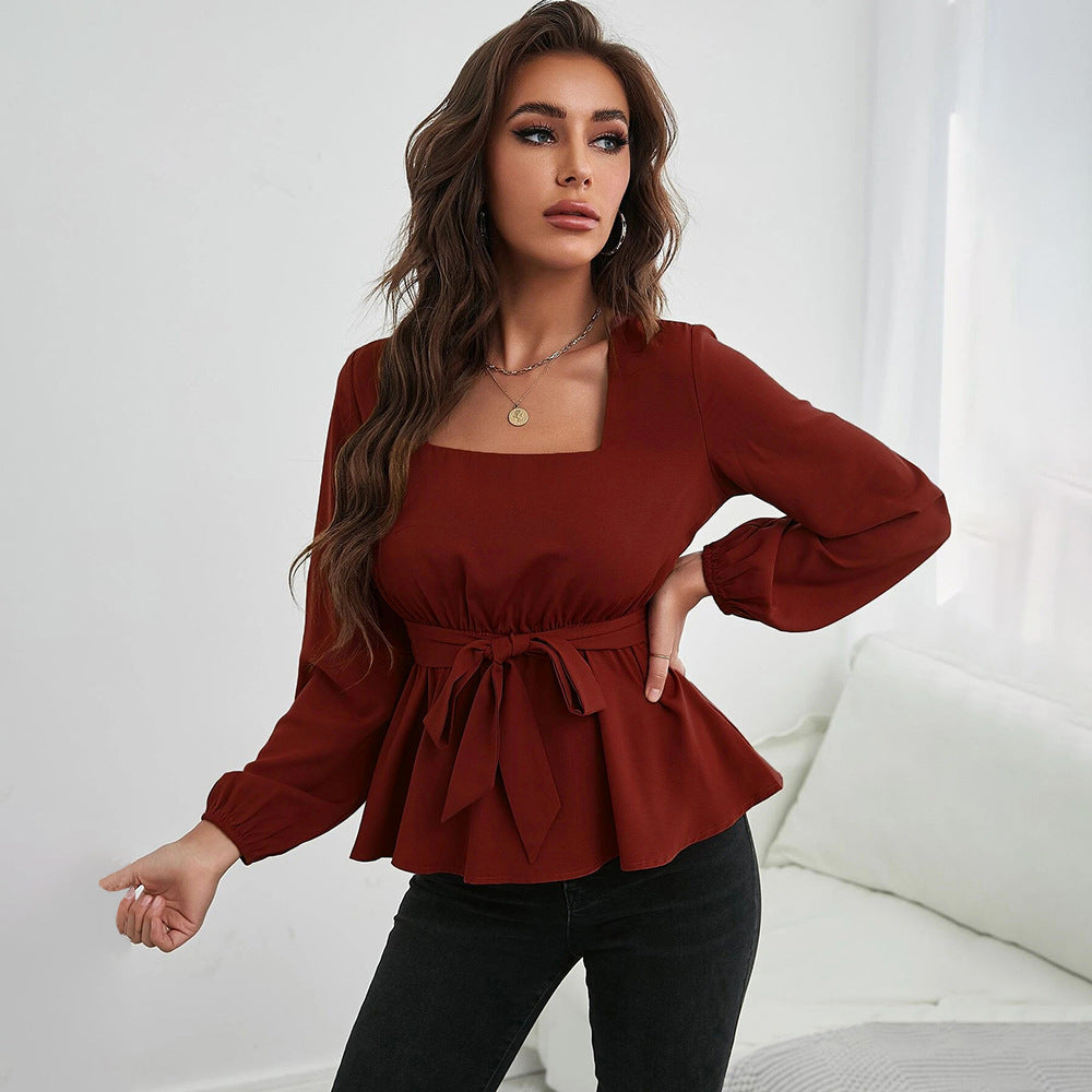 Ruffled Long Sleeve Solid Short Top in - by Malbusaat