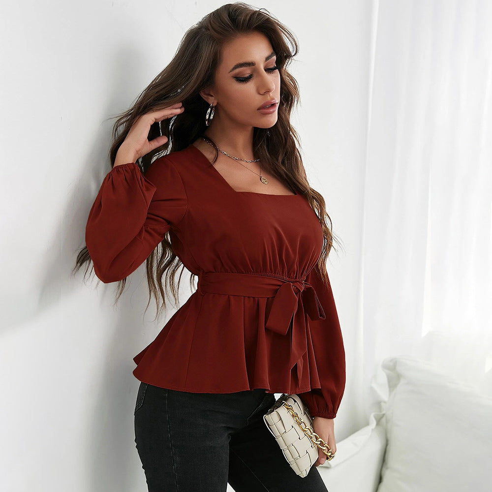 Ruffled Long Sleeve Solid Short Top in - by Malbusaat