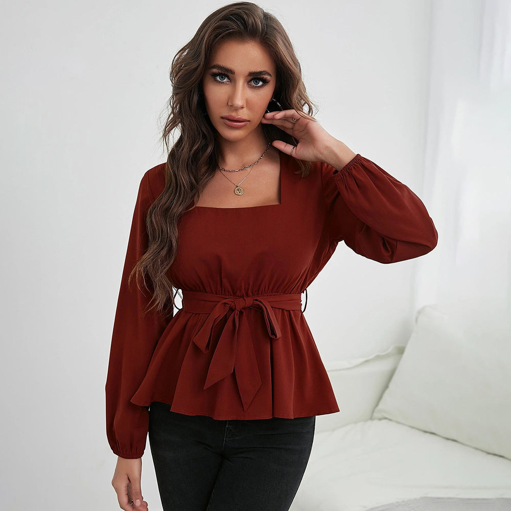 Ruffled Long Sleeve Solid Short Top in - by Malbusaat