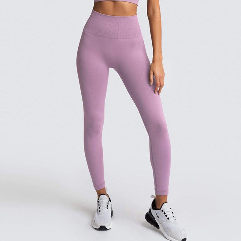Seamless Solid Color Breathable Quick-Drying Fitness Pants in Pants-Light Purple - by Malbusaat