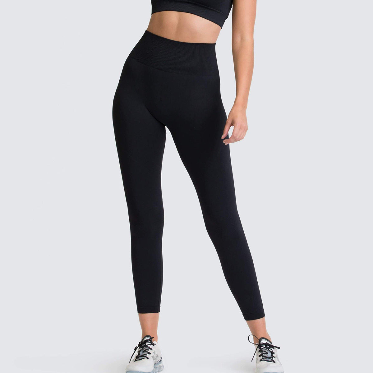 Seamless Solid Color Breathable Quick-Drying Fitness Pants in Pants-Black - by Malbusaat