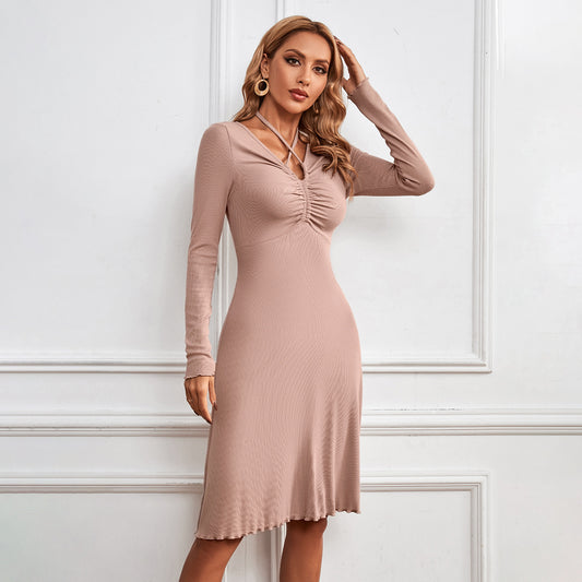 Slim Fit Long Sleeve A line Mid Length Dress in - by Malbusaat