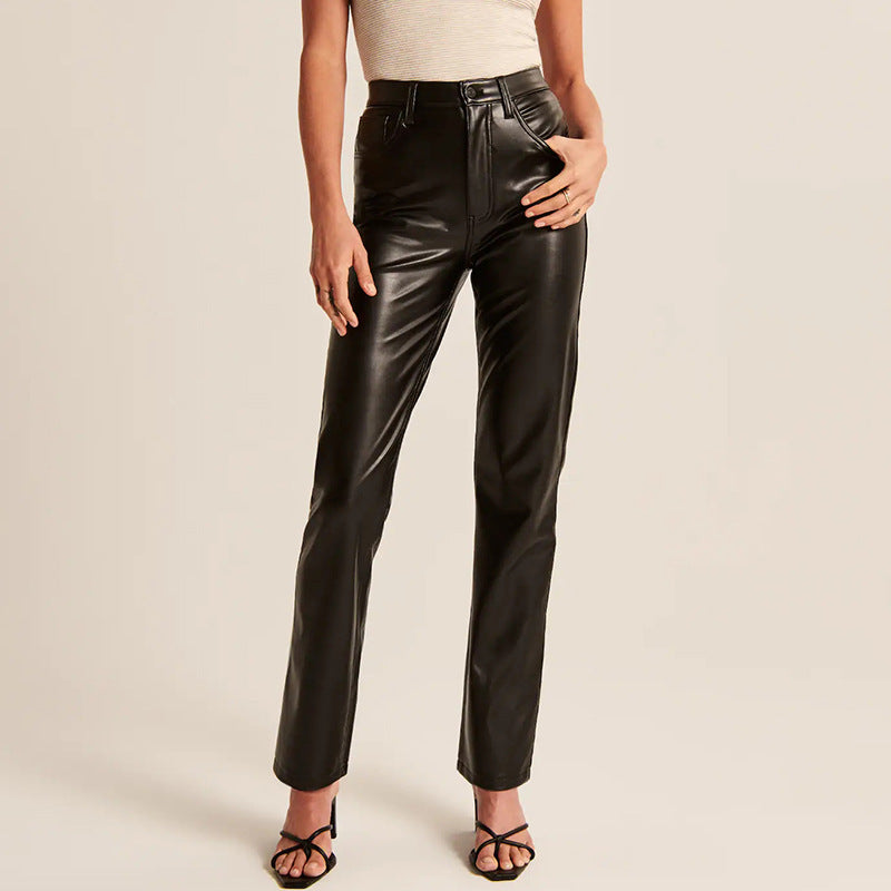 Straight Faux Leather Pants in - by Malbusaat