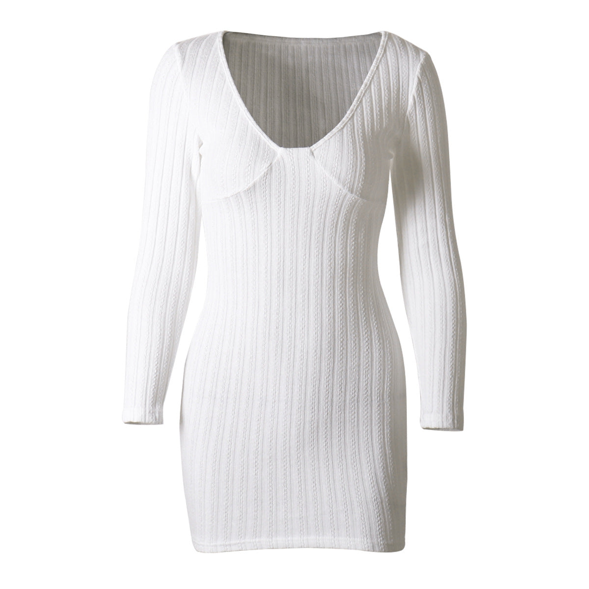 Stripe pattern solid white color Hip Skirt Tight Dress in White - by Malbusaat