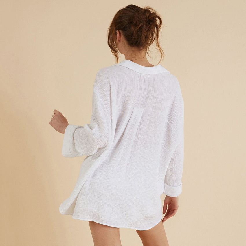 Two-Piece Set Lapel Cotton Pyjamas in - by Malbusaat