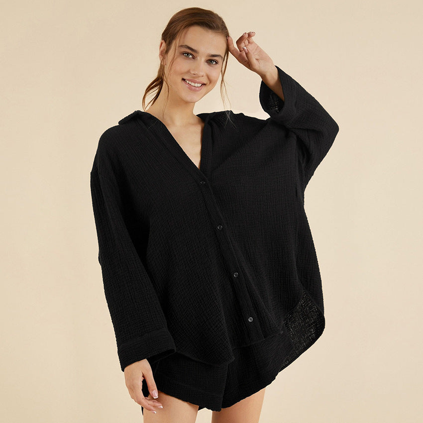 Two-Piece Set Lapel Cotton Pyjamas in - by Malbusaat