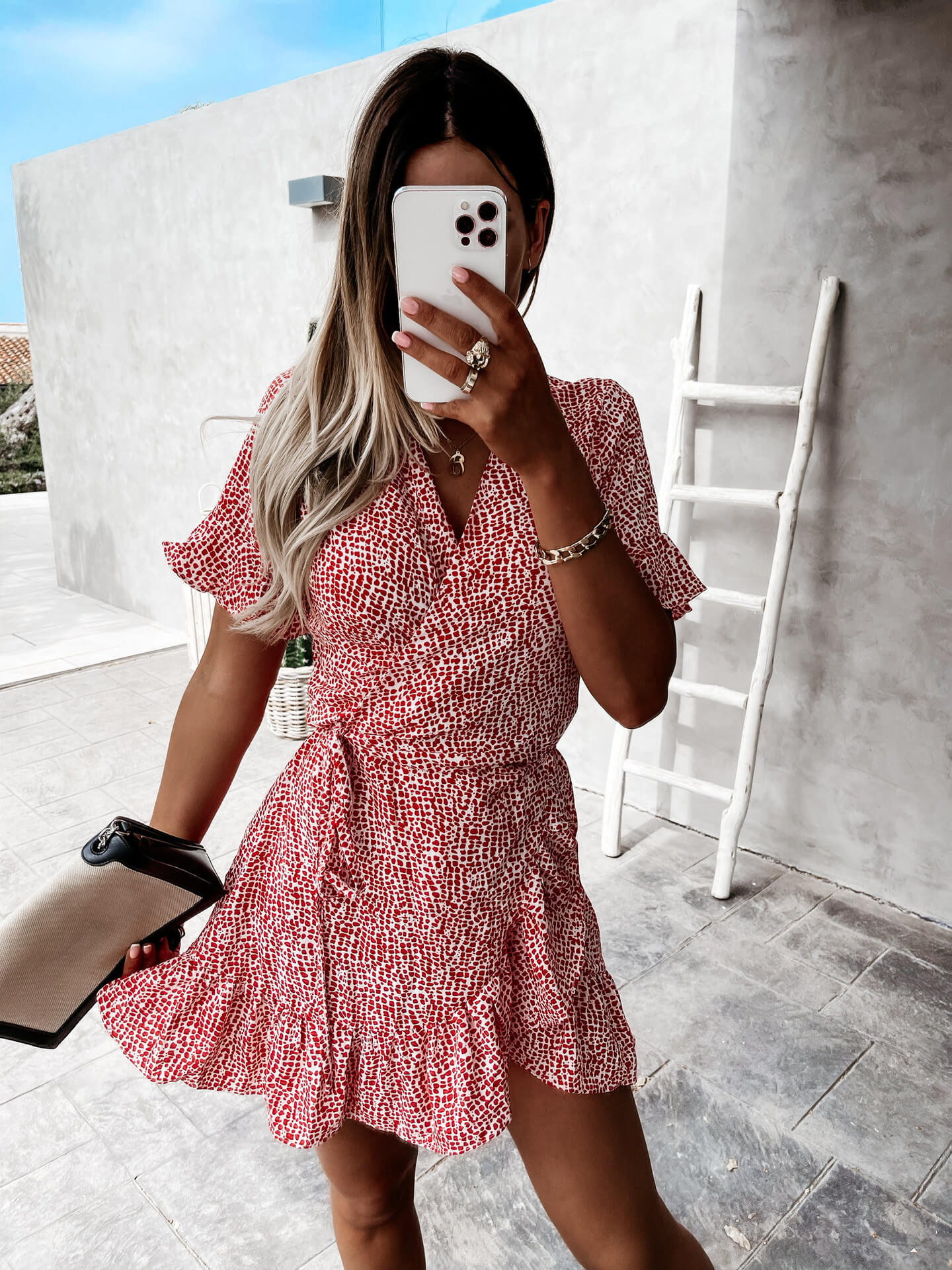 V-neck Tied High Waist Chiffon Floral Dress in - by Malbusaat