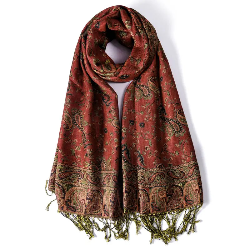 Vintage Cashmere Feeling Warm Scarf in Red - Scarves by Malbusaat