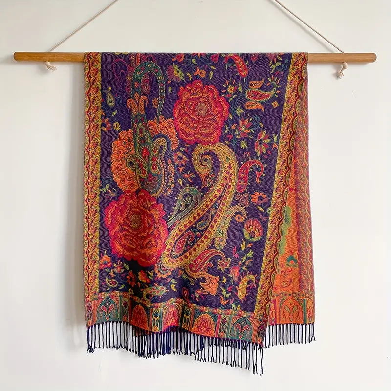 Vintage Paisley Jacquard Tassel Scarf in - Scarves by Malbusaat