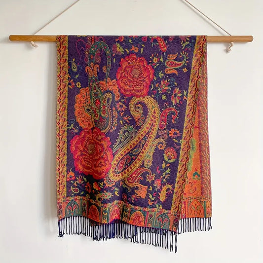 Vintage Paisley Jacquard Tassel Scarf in - Scarves by Malbusaat