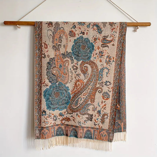 Vintage Paisley Jacquard Tassel Scarf in Grey in - Scarves by Malbusaat