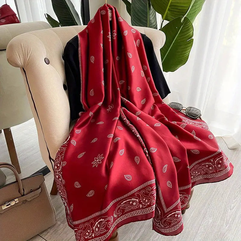 Classic Paisley Print Satin Shawl, Elegant in - Scarves by Malbusaat