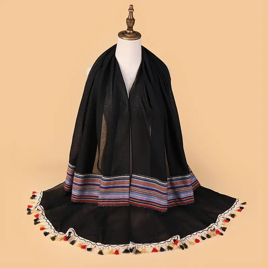 Personalized Striped Tassel Scarf, Boho Style in - Scarves by Malbusaat