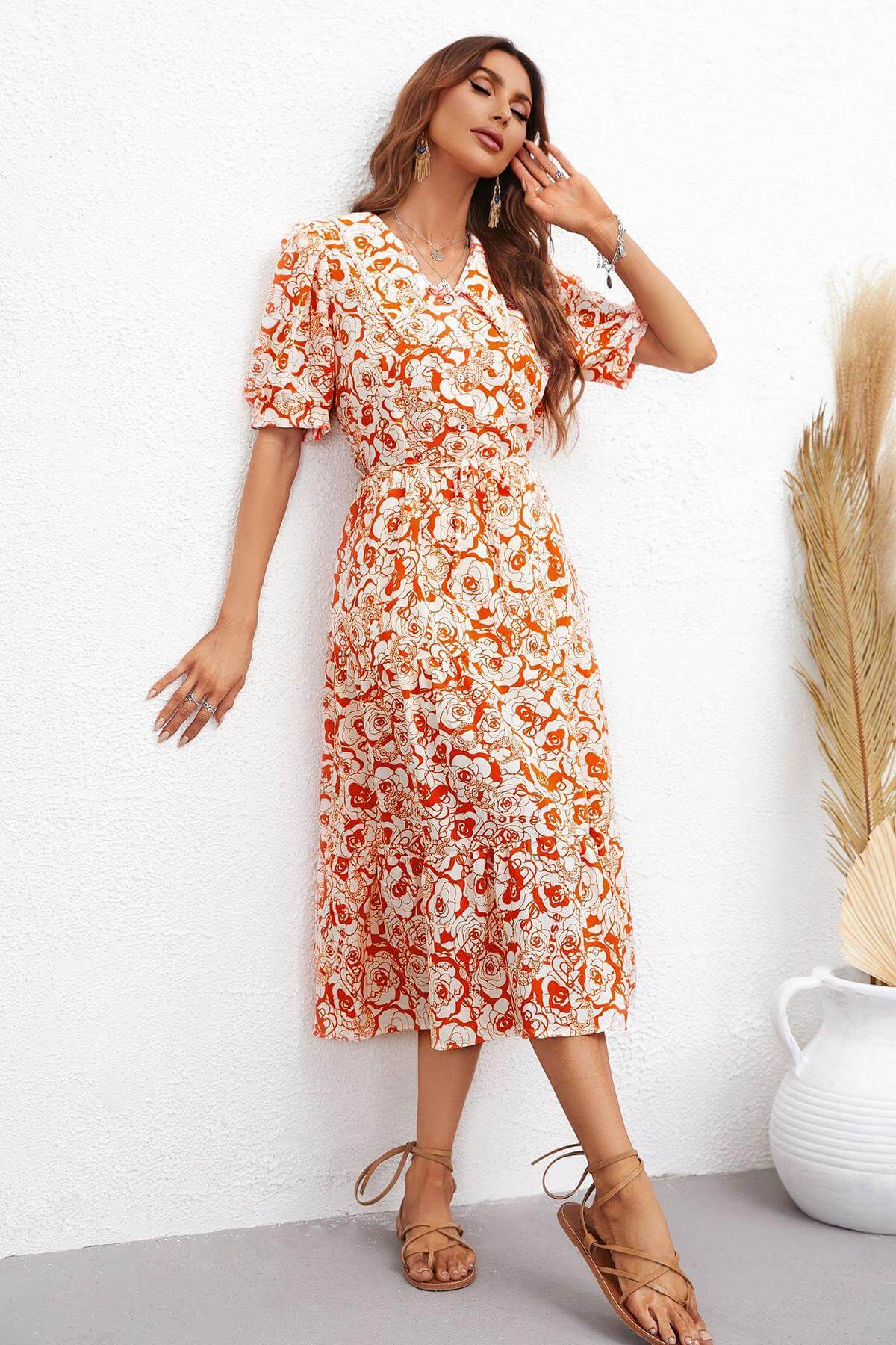 Floral Print Elegant A Line Wrap Dress in - by Malbusaat