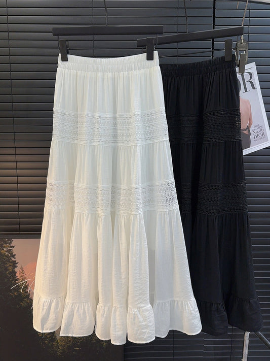 Elegant Hollow Out High Waist A-Line Skirt skirts malbusaat.co.uk