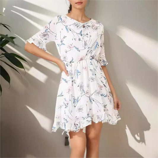 Floral Chiffon Dress in - by Malbusaat