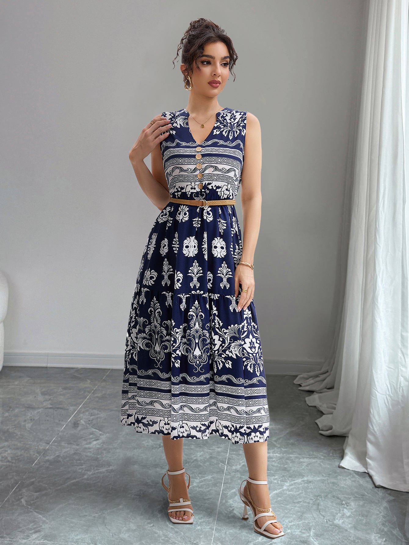 Boho Maxi Dress in Navy Blue - by Malbusaat