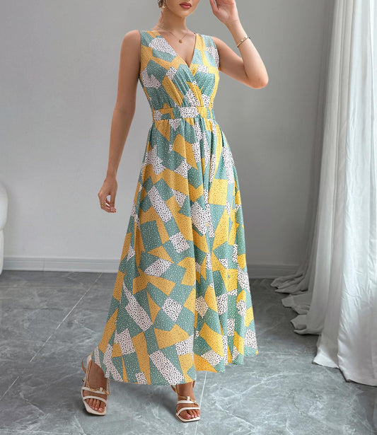 Geometric Maxi Dress in - by Malbusaat