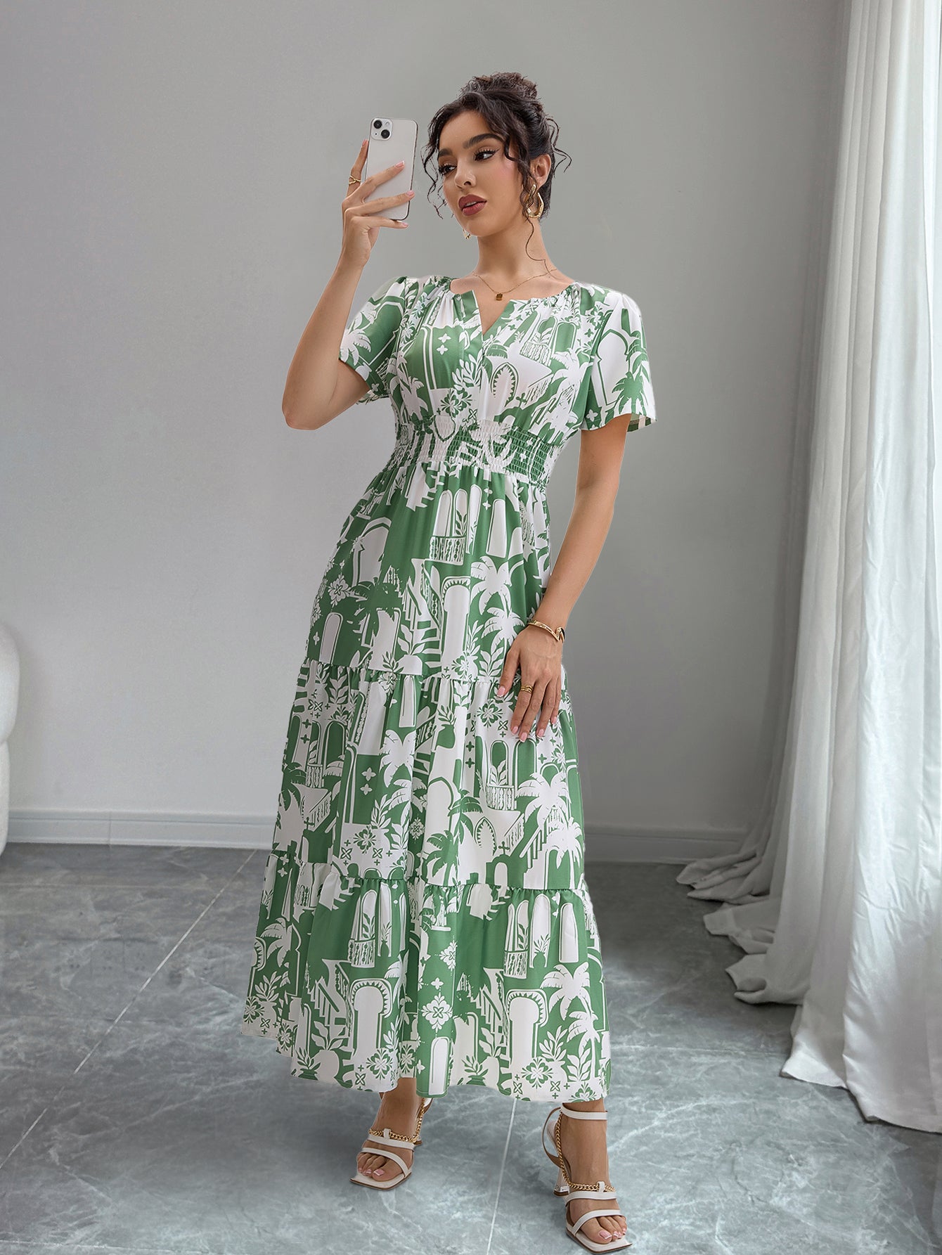 Boho Maxi Dress in Light Green - by Malbusaat
