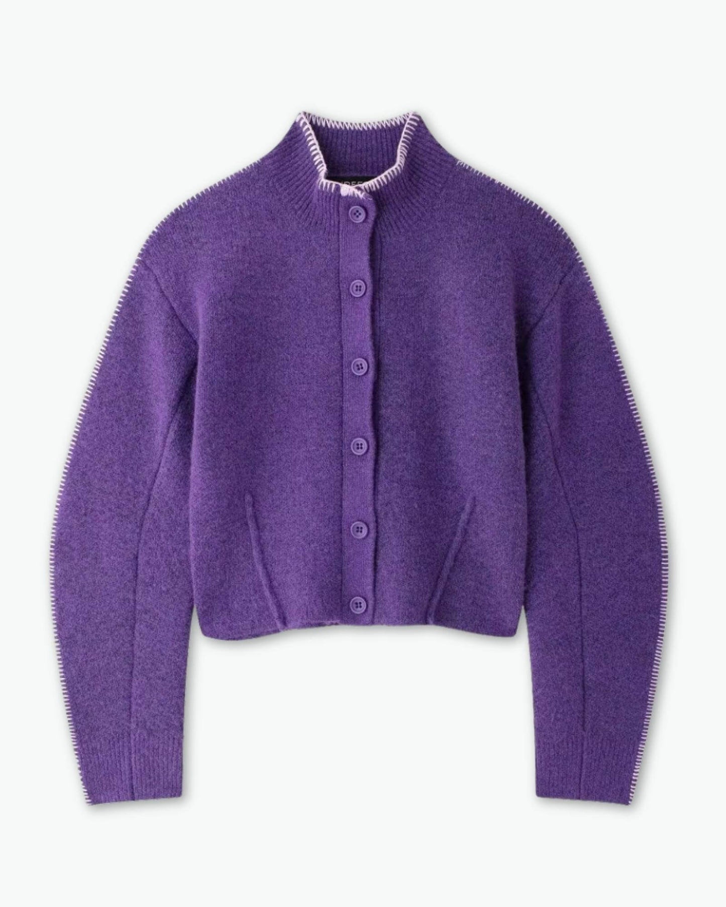 Purple High Collar Knit Cardigan