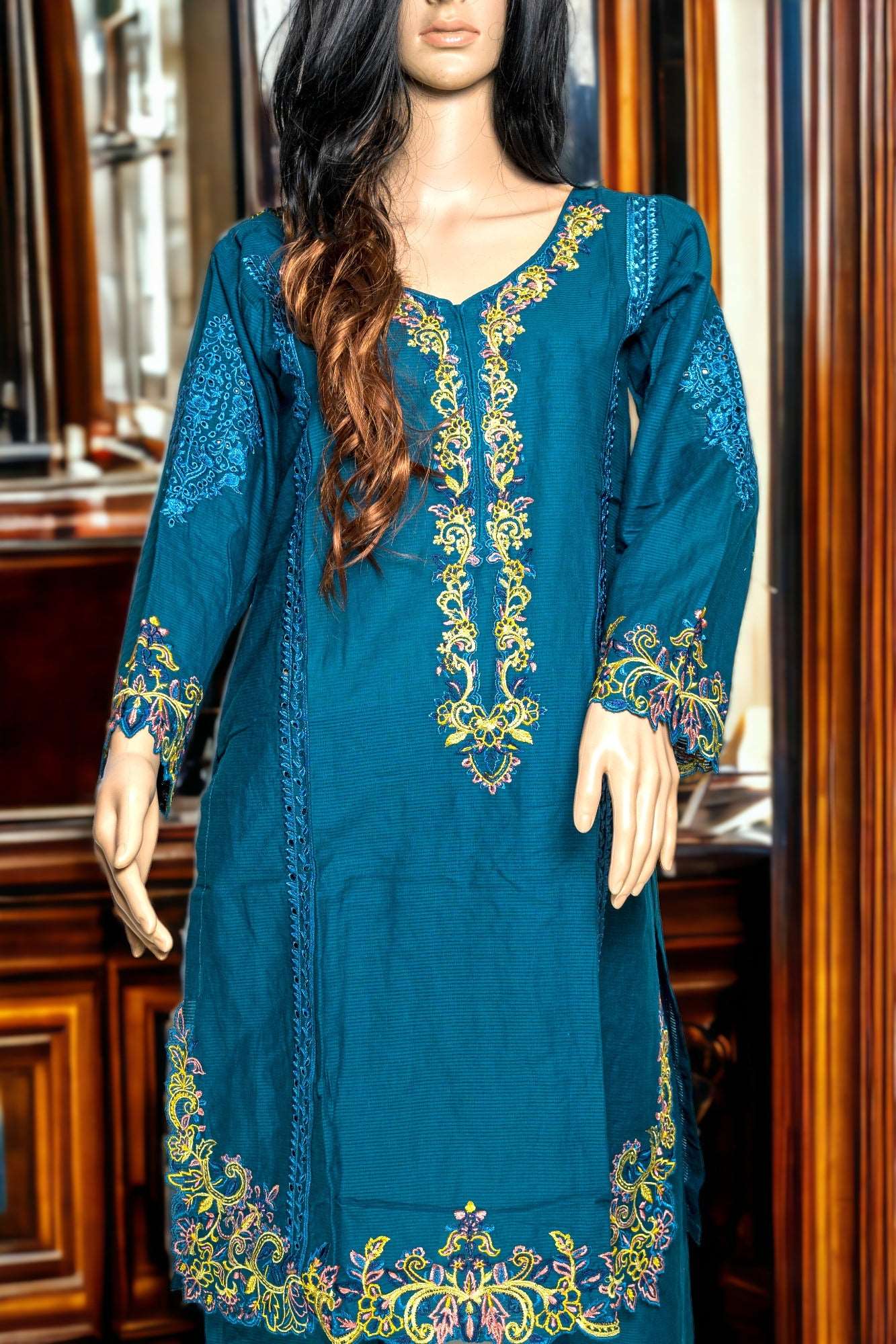 Shop 2PCS EMBROIDERED COTTON DRESS by Malbusaat, versatile Pakistani Dress at Malbusaat. Ready-made desi suits, Pakistani designer dresses online UK.