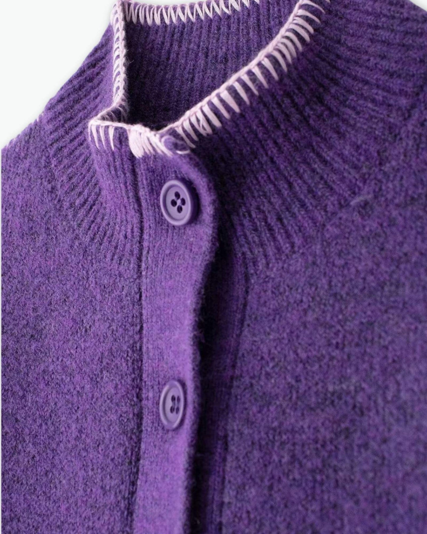 Purple High Collar Knit Cardigan