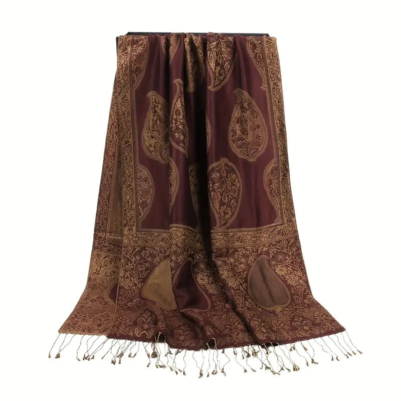 Luxury Paisley Jacquard Tassel Scarf, Vintage Classic Scarves | Women Scarves | Women Scarves | www.malbusaat.co.uk