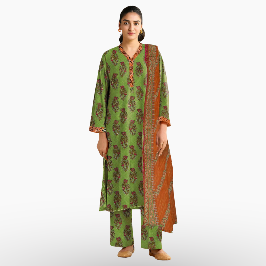 Green Digital Printed Khaddar 3 Piece Suit