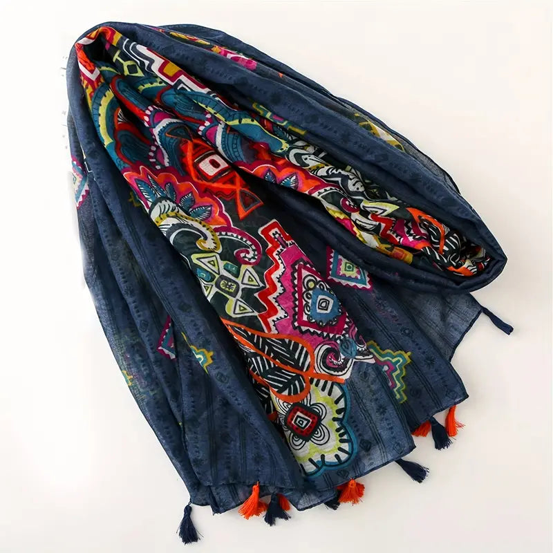 Vintage Geometric Printed Scarf, Breathable Shawl Scarves | Women Scarves | Women Scarves | www.malbusaat.co.uk