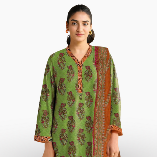 Green Digital Printed Khaddar 3 Piece Suit