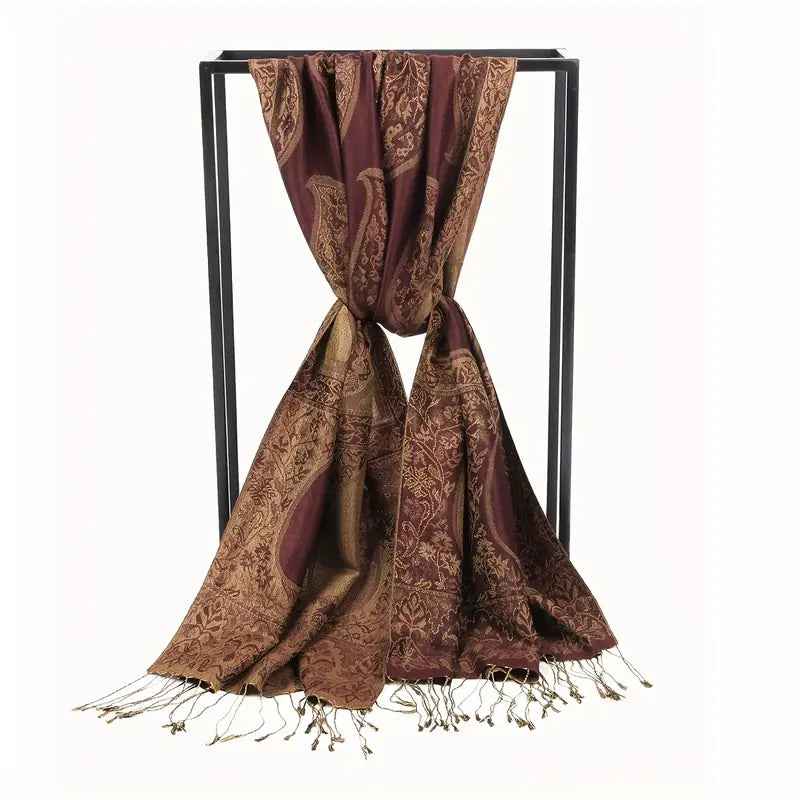 Luxury Paisley Jacquard Tassel Scarf, Vintage Classic Scarves | Women Scarves | Women Scarves | www.malbusaat.co.uk