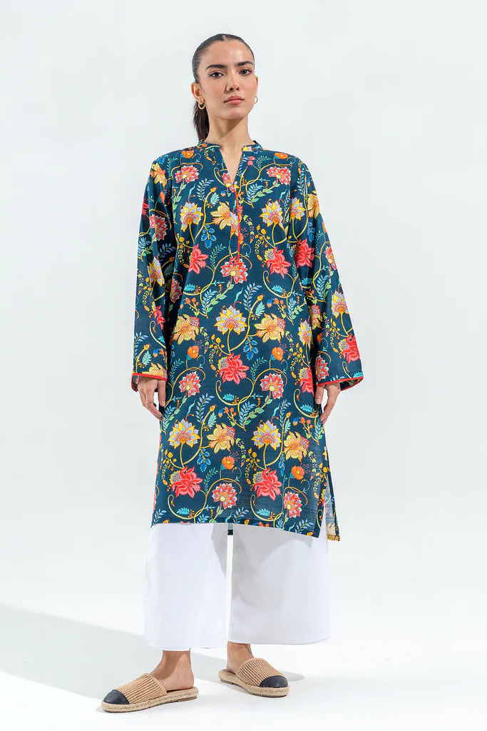 Casual Printed Slub Khaddar Shirt (Pret) in - by Malbusaat