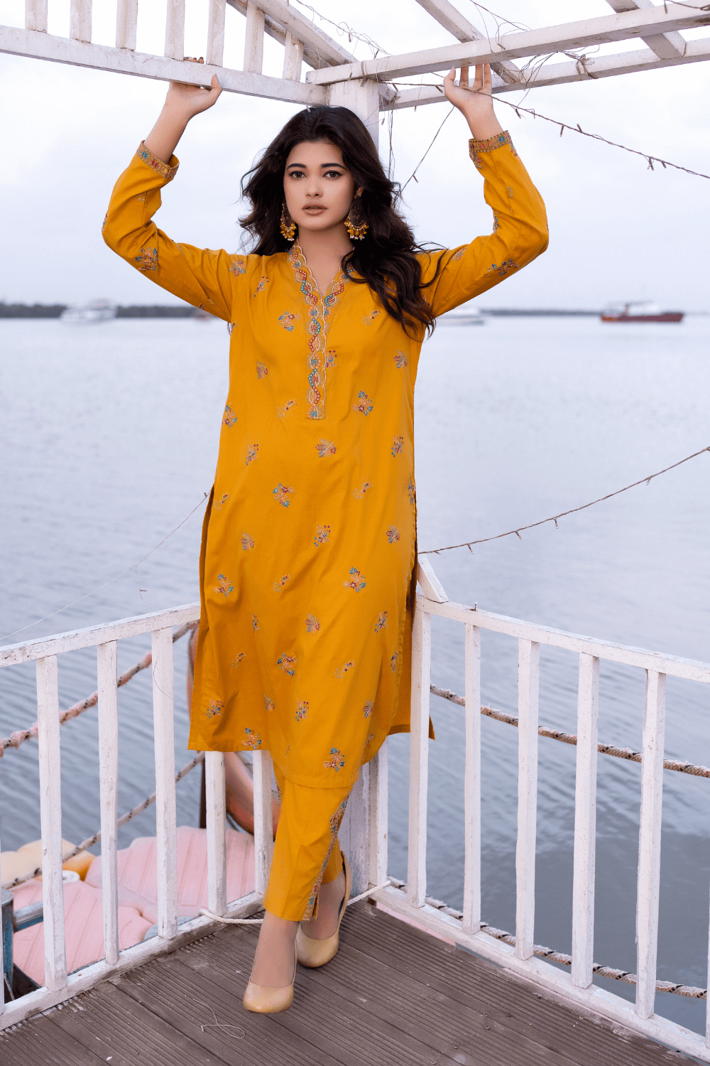 Shop Beautiful Two Piece Vibrant Suit by Malbusaat, versatile Pakistani Dresses at Malbusaat. Ready-made desi suits, Pakistani designer dresses online UK.