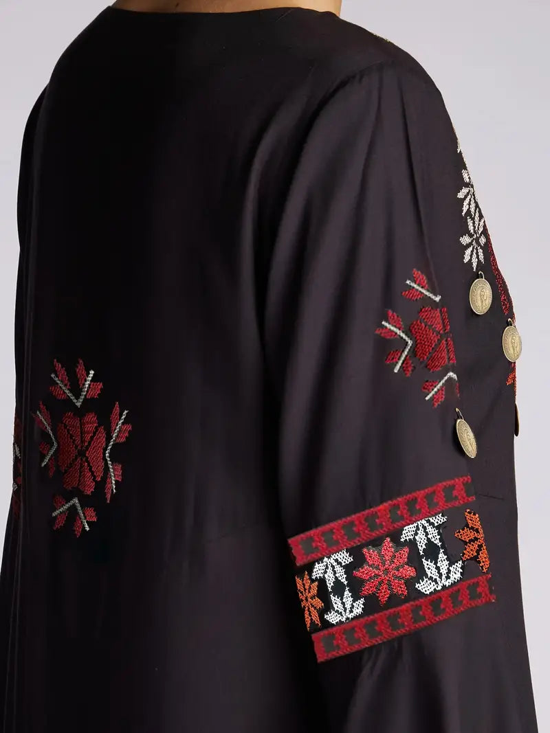 Shop Black Elegant Embroidered Abaya Maxi Dress by Malbusaat, versatile  at Malbusaat. Ready-made desi suits, Pakistani designer dresses online UK.