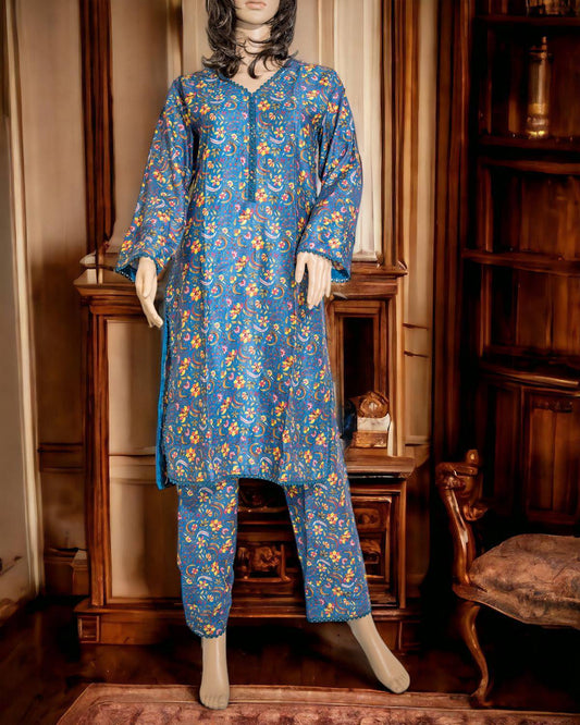 Blue Two-Piece Dress Set in - Pakistani Dress by Malbusaat