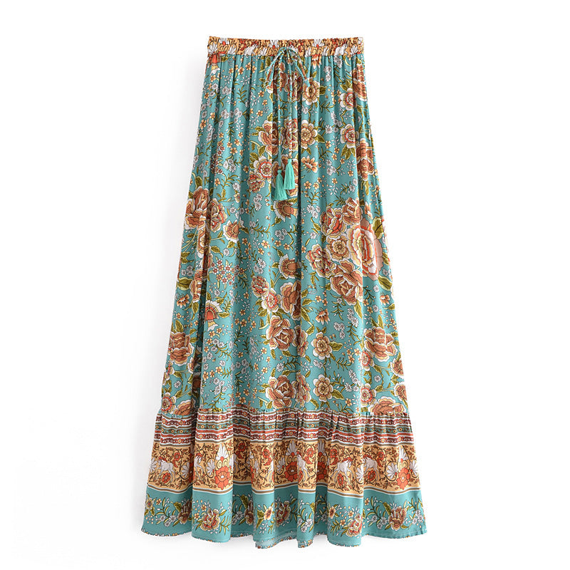 Shop Boho Vacation Floral Maxi Beach Skirt by Malbusaat, versatile Skirts at Malbusaat. Ready-made desi suits, Pakistani designer dresses online UK.