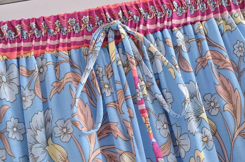 Shop Boho Vacation Floral Maxi Printed Skirt by Malbusaat, versatile Skirts at Malbusaat. Ready-made desi suits, Pakistani designer dresses online UK.