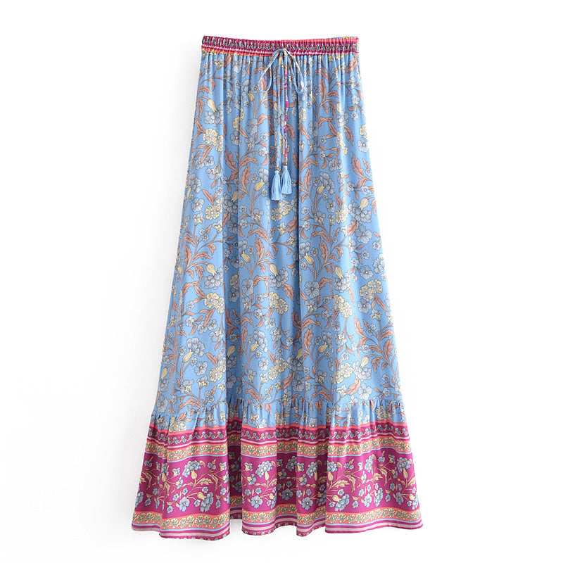 Shop Boho Vacation Floral Maxi Printed Skirt by Malbusaat, versatile Skirts at Malbusaat. Ready-made desi suits, Pakistani designer dresses online UK.