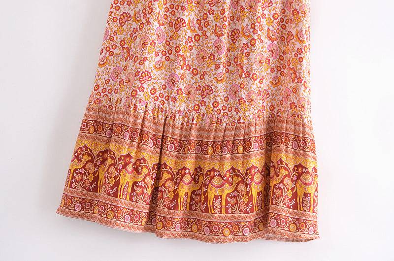 Shop Boho Vacation Floral Maxi Skirt with Tassel Tie by Malbusaat, versatile Skirts at Malbusaat. Ready-made desi suits, Pakistani designer dresses online UK.