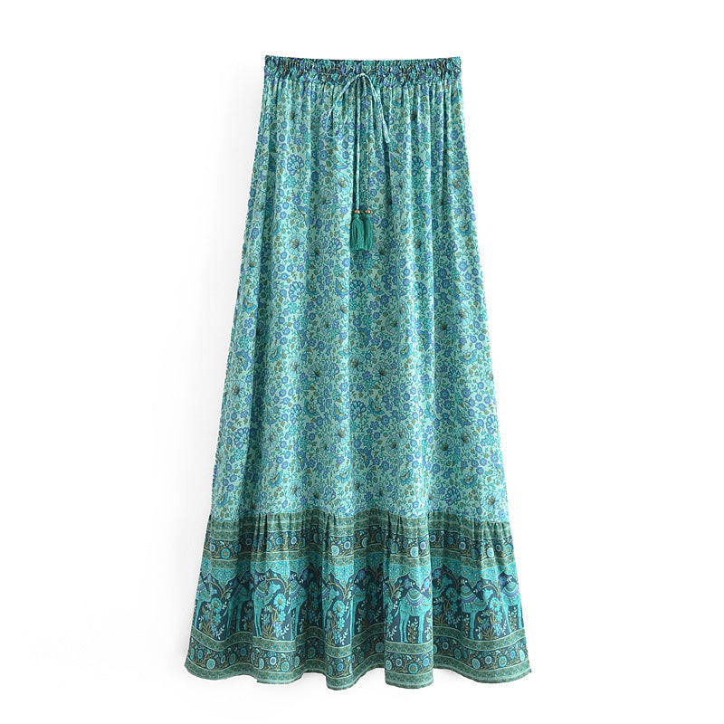 Shop Boho Vacation Rayon Floral Maxi Skirt by Malbusaat, versatile Skirts at Malbusaat. Ready-made desi suits, Pakistani designer dresses online UK.