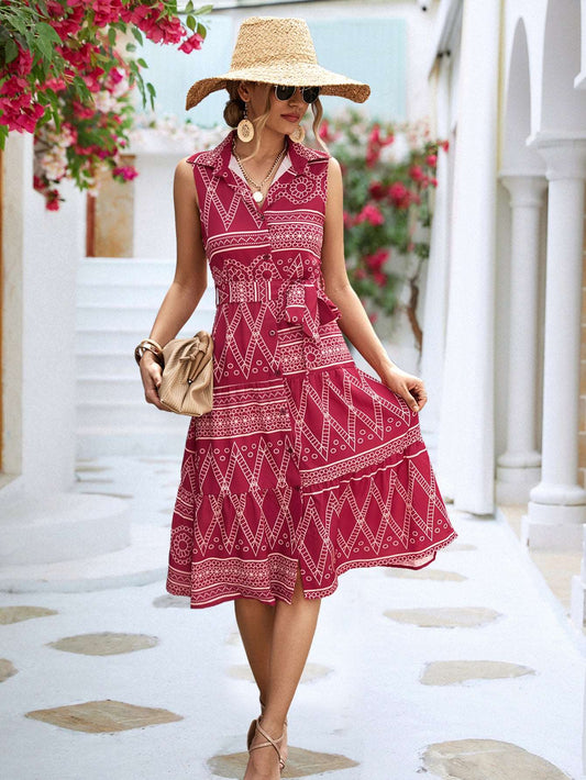 Collar Shirt Sleeveless Maxi Dress in - by Malbusaat